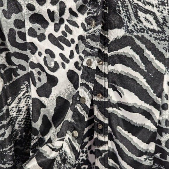 Vintage Cache Animal Print Satin Blouse L – Y2K Glam Rock Street Style Top - Picture 8 of 10